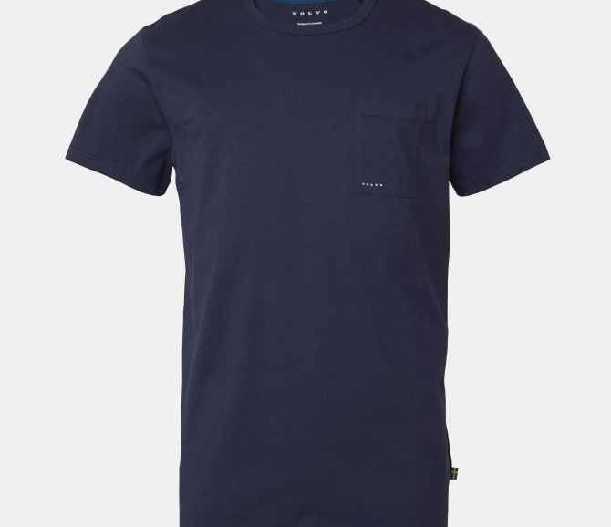 T-SHIRT Z KIESZONKA - VOLVO WORD MARK - NAVY BLUE - L