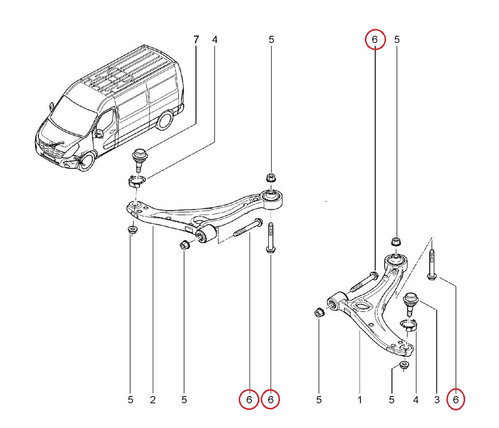 Śruba wahacza zawieszenia osi przód Renault Master III 7703602306
