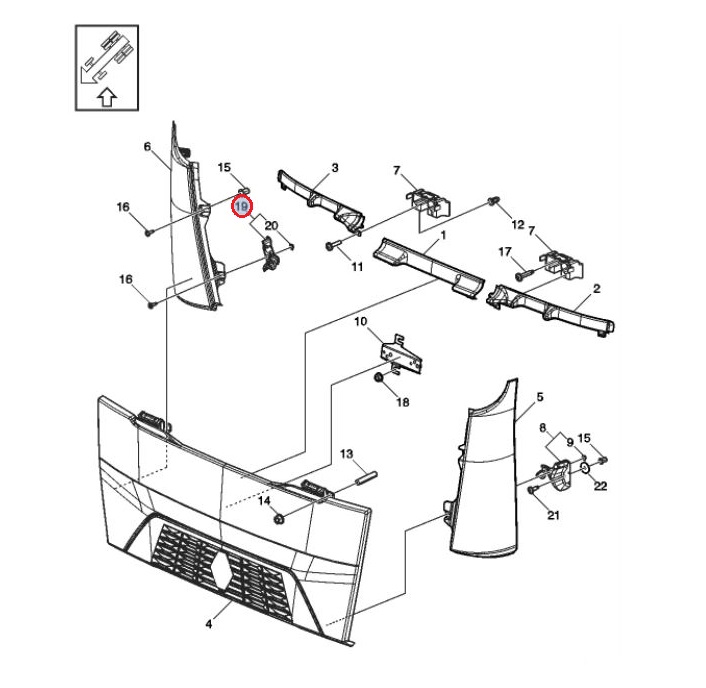Wspornik siłownika atrapy kabiny Renault Gama D Narrow 7482072692