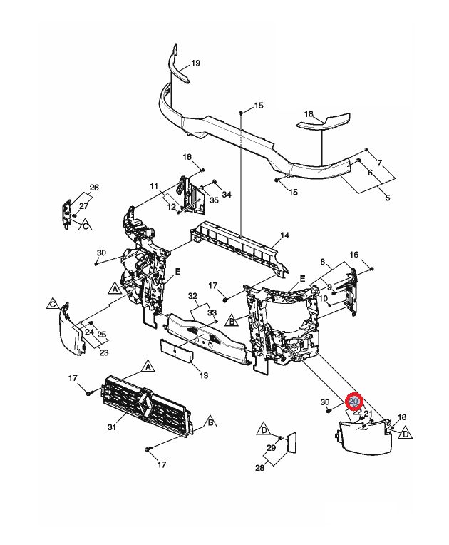 Zderzak dolny lewy 7484906020