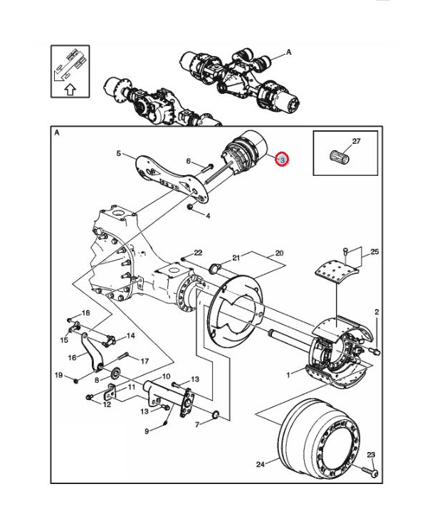 Siłownik hamulcowy osi drugiej Volvo 24158803