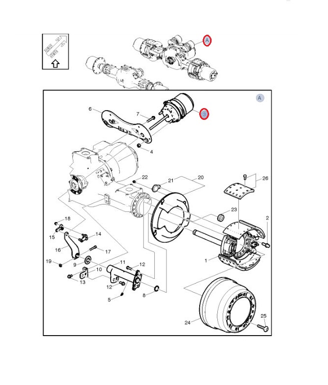 Siłownik hamulcowy osi tył (pierwsza oś tylna napędowa) Volvo 21149785