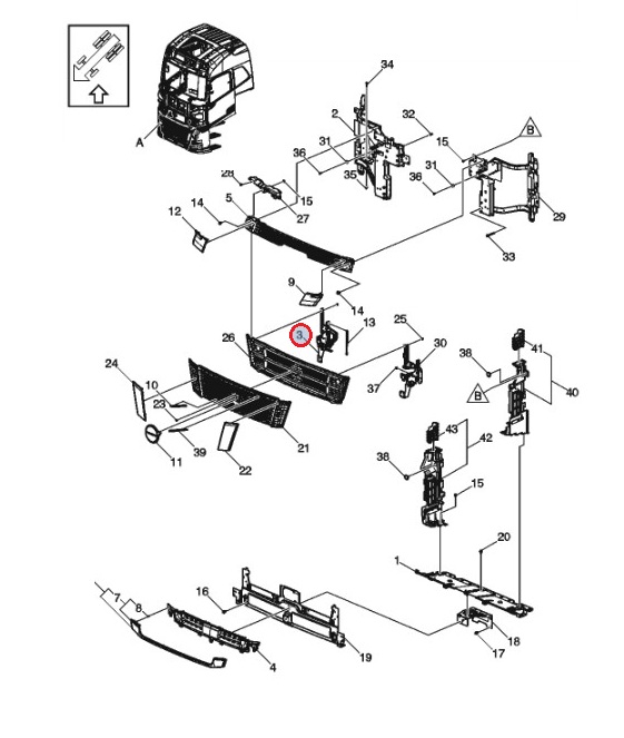 Zawias stopnia atrapy prawy Volvo Areo 78722461